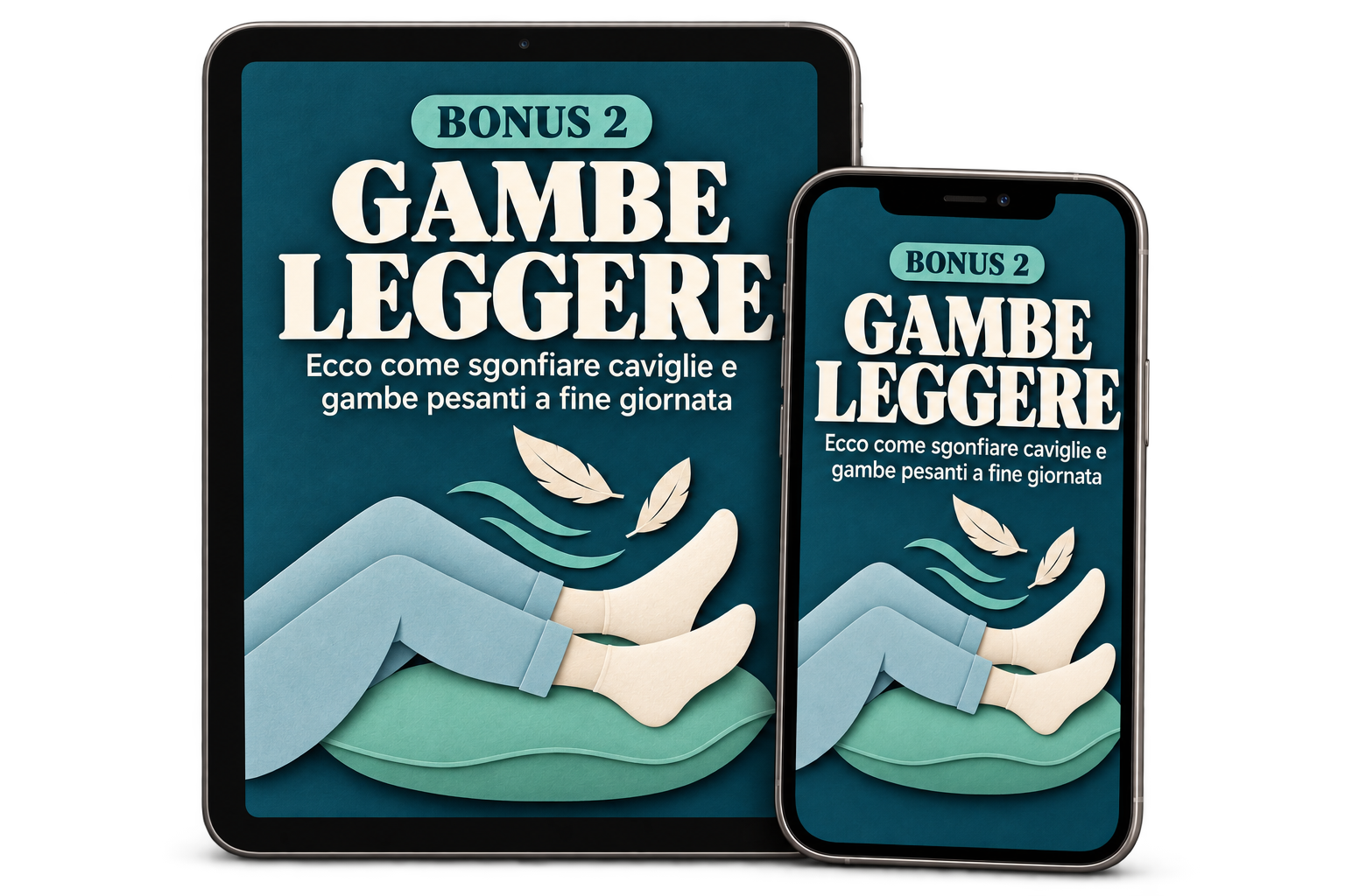 Copertina del bonus Gambe Leggere, su tablet e telefono